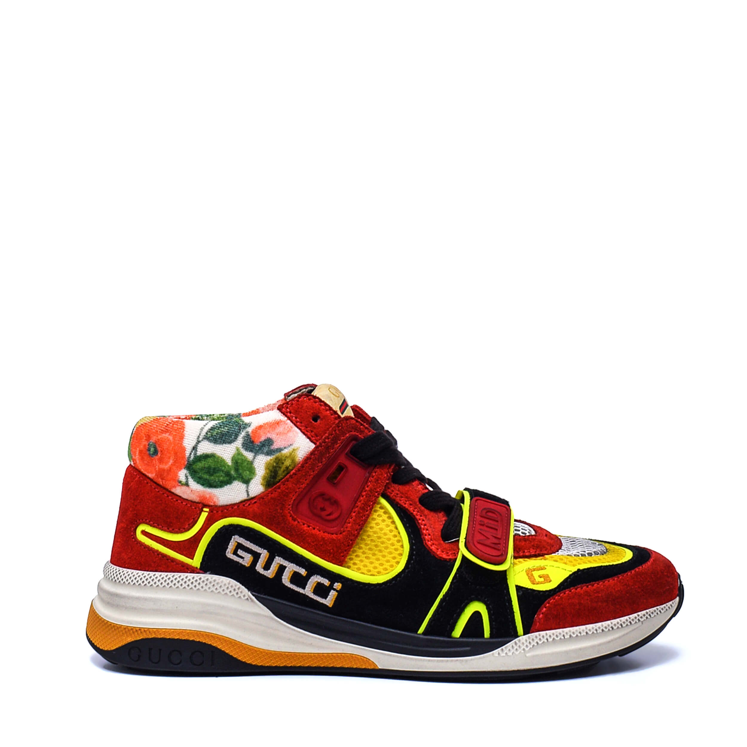 Gucci - Red Reflective Distressed Fioral Ultrapace Sneakers / 38 